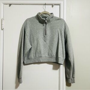 TNA Heather Gray Cropped Quarter-Zip Sweatshirt